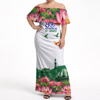 India 80th Independence Day Off Shoulder Maxi Dress India Gate Peacock Lotus Heritage Landmarks