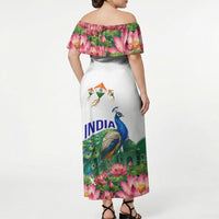 India 80th Independence Day Off Shoulder Maxi Dress India Gate Peacock Lotus Heritage Landmarks