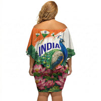 India 80th Independence Day Off Shoulder Short Dress India Gate Peacock Lotus Heritage Landmarks