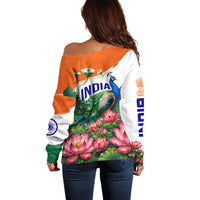 India 80th Independence Day Off Shoulder Sweater India Gate Peacock Lotus Heritage Landmarks