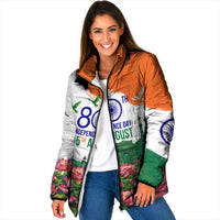 India 80th Independence Day Padded Jacket India Gate Peacock Lotus Heritage Landmarks