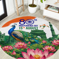 India 80th Independence Day Round Carpet India Gate Peacock Lotus Heritage Landmarks