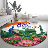 India 80th Independence Day Round Carpet India Gate Peacock Lotus Heritage Landmarks