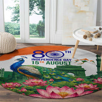 India 80th Independence Day Round Carpet India Gate Peacock Lotus Heritage Landmarks