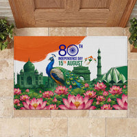 India 80th Independence Day Rubber Doormat India Gate Peacock Lotus Heritage Landmarks