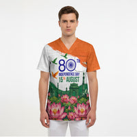 India 80th Independence Day Scrub Top India Gate Peacock Lotus Heritage Landmarks