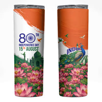 India 80th Independence Day Skinny Tumbler India Gate Peacock Lotus Heritage Landmarks