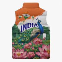 India 80th Independence Day Sleeveless Puffer Jacket India Gate Peacock Lotus Heritage Landmarks