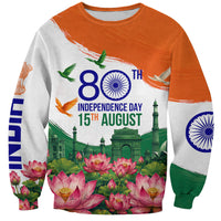 India 80th Independence Day Sweatshirt India Gate Peacock Lotus Heritage Landmarks
