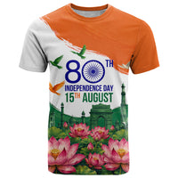 India 80th Independence Day T Shirt India Gate Peacock Lotus Heritage Landmarks