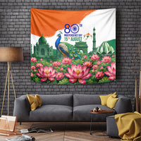 India 80th Independence Day Tapestry India Gate Peacock Lotus Heritage Landmarks