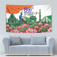 India 80th Independence Day Tapestry India Gate Peacock Lotus Heritage Landmarks