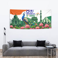 India 80th Independence Day Tapestry India Gate Peacock Lotus Heritage Landmarks