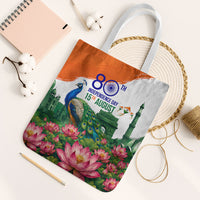 India 80th Independence Day Tote Bag India Gate Peacock Lotus Heritage Landmarks