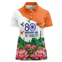 India 80th Independence Day Women Polo Shirt India Gate Peacock Lotus Heritage Landmarks