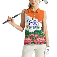 India 80th Independence Day Women Sleeveless Polo Shirt India Gate Peacock Lotus Heritage Landmarks