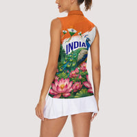 India 80th Independence Day Women Sleeveless Polo Shirt India Gate Peacock Lotus Heritage Landmarks