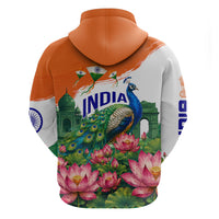 India 80th Independence Day Zip Hoodie India Gate Peacock Lotus Heritage Landmarks