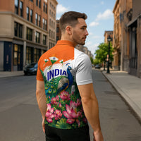 India 80th Independence Day Zipper Polo Shirt India Gate Peacock Lotus Heritage Landmarks