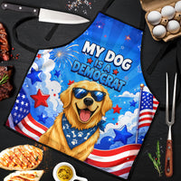 My Dog Is A Democrat Golden Retriever Apron Patriotic American Fireworks Cute Cartoon Dog