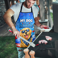My Dog Is A Democrat Golden Retriever Apron Patriotic American Fireworks Cute Cartoon Dog