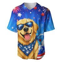 My Dog Is A Democrat Golden Retriever Baseball Jersey Patriotic American Fireworks Cute Cartoon Dog