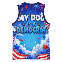 My Dog Is A Democrat Golden Retriever Basketball Jersey Patriotic American Fireworks Cute Cartoon Dog