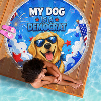 My Dog Is A Democrat Golden Retriever Beach Blanket Patriotic American Fireworks Cute Cartoon Dog