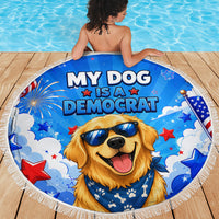 My Dog Is A Democrat Golden Retriever Beach Blanket Patriotic American Fireworks Cute Cartoon Dog
