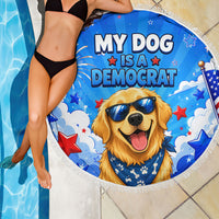 My Dog Is A Democrat Golden Retriever Beach Blanket Patriotic American Fireworks Cute Cartoon Dog