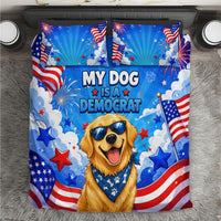My Dog Is A Democrat Golden Retriever Bedding Set Patriotic American Fireworks Cute Cartoon Dog