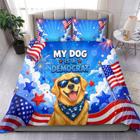 My Dog Is A Democrat Golden Retriever Bedding Set Patriotic American Fireworks Cute Cartoon Dog