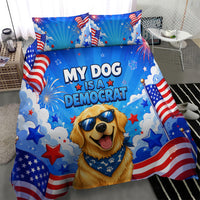 My Dog Is A Democrat Golden Retriever Bedding Set Patriotic American Fireworks Cute Cartoon Dog