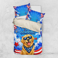 My Dog Is A Democrat Golden Retriever Bedding Set Patriotic American Fireworks Cute Cartoon Dog