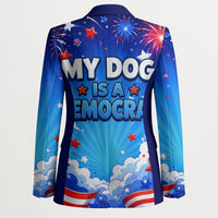 My Dog Is A Democrat Golden Retriever Blazer Patriotic American Fireworks Cute Cartoon Dog