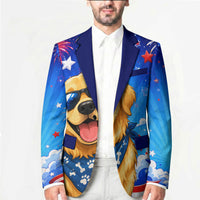My Dog Is A Democrat Golden Retriever Blazer Patriotic American Fireworks Cute Cartoon Dog