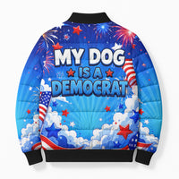 My Dog Is A Democrat Golden Retriever Bomber Puffer Jacket Patriotic American Fireworks Cute Cartoon Dog
