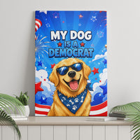 My Dog Is A Democrat Golden Retriever Canvas Wall Art Patriotic American Fireworks Cute Cartoon Dog