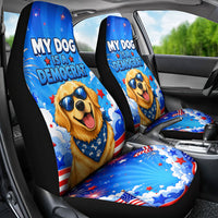 My Dog Is A Democrat Golden Retriever Car Seat Cover Patriotic American Fireworks Cute Cartoon Dog