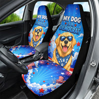 My Dog Is A Democrat Golden Retriever Car Seat Cover Patriotic American Fireworks Cute Cartoon Dog