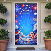 My Dog Is A Democrat Golden Retriever Door Cover Patriotic American Fireworks Cute Cartoon Dog