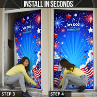 My Dog Is A Democrat Golden Retriever Door Cover Patriotic American Fireworks Cute Cartoon Dog