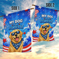 My Dog Is A Democrat Golden Retriever Garden Flag Patriotic American Fireworks Cute Cartoon Dog