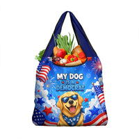 My Dog Is A Democrat Golden Retriever Grocery Bag Patriotic American Fireworks Cute Cartoon Dog