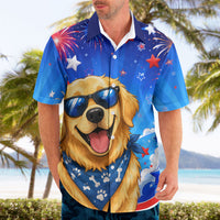 My Dog Is A Democrat Golden Retriever Hawaiian Shirt Patriotic American Fireworks Cute Cartoon Dog