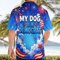 My Dog Is A Democrat Golden Retriever Hawaiian Shirt Patriotic American Fireworks Cute Cartoon Dog