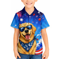 My Dog Is A Democrat Golden Retriever Hawaiian Shirt Patriotic American Fireworks Cute Cartoon Dog