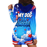 My Dog Is A Democrat Golden Retriever Hoodie Dress Patriotic American Fireworks Cute Cartoon Dog