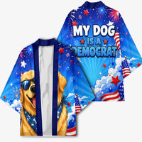 My Dog Is A Democrat Golden Retriever Kimono Patriotic American Fireworks Cute Cartoon Dog