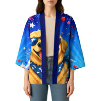 My Dog Is A Democrat Golden Retriever Kimono Patriotic American Fireworks Cute Cartoon Dog